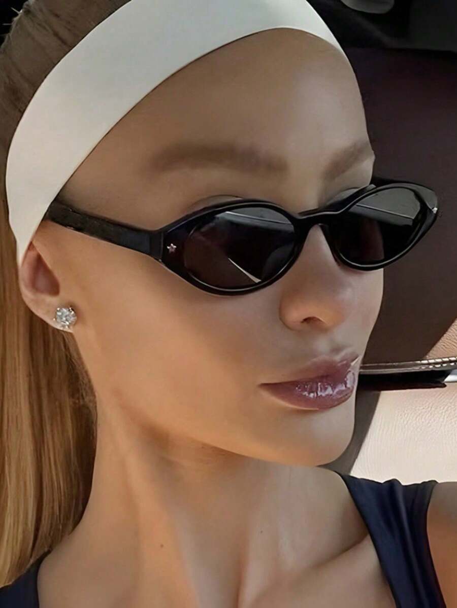 1 Pair Minimalist Star Oval Fashion Glasses, Suitable For Everyday Wear - Black - View 1