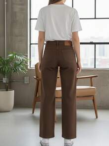 Women's Wide Leg Jeans, High Waist, 100% Premium Cotton, Available For All Seasons. - 黑咖啡 - 查看 2