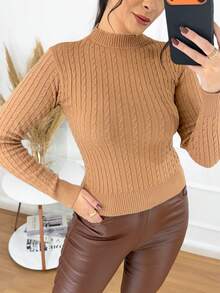 Modern Modal Knit Blouse With Braids For Winter - Màu be - Xem 2