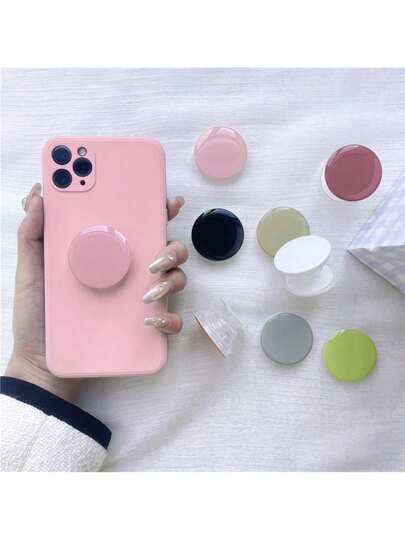 Round Solid Color Phone Grip Stand, Transparent Liquid Silicone Air Cushion Slouchy Desktop Foldable Tablet Phone Ring Holder, Resin Transparent Phone Stand With Clear Base