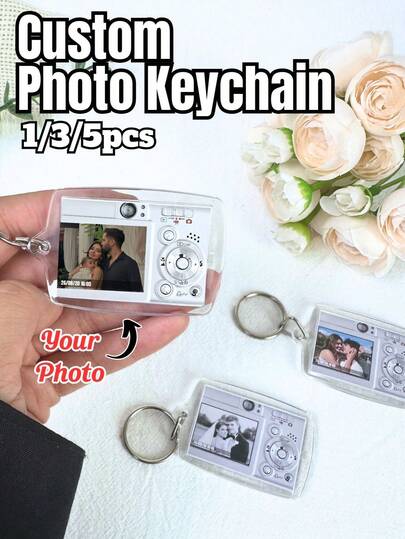 Llaveros personalizados con foto (1 pieza), diseño de imagen CCD, llaveros acrílicos personalizados, llaveros de pareja, anillos de llaves con foto, San Valentín, cumpleaños, aniversarios, regalos de pareja, coloridos, dulces y lindos, divertidos, estilo kawaii, estilo millennial, de moda y versátiles