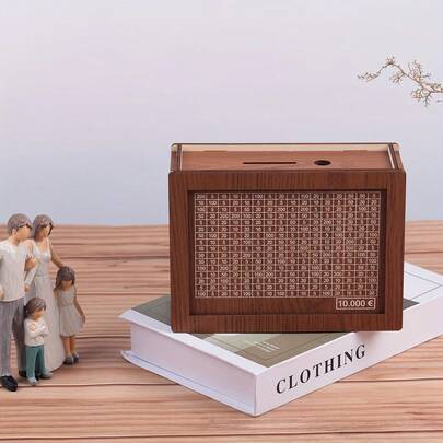 1个储蓄罐 - 创意家居装饰，易于组装，鼓励储蓄习惯，带编号储蓄追踪器的木质存钱罐 - 非常适合理财技能培训和赠送，配有钱袋目标计数器，是送给妻子和母亲的完美礼物[节日礼物]款式颜色随机发送