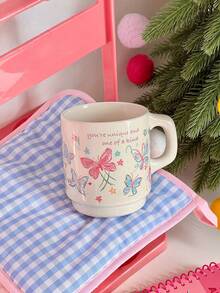 1个手绘彩色蝴蝶水彩陶瓷马克杯，灵感源自多巴胺的蝴蝶拿铁杯，可爱艺术早餐牛奶杯，高品质闺蜜水杯，甜蜜情侣牛奶杯，适用于客厅、餐厅、办公室、宿舍，礼品 - 彩色 - 查看 2