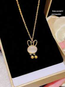 1pc Fashionable Sweet Style High-Color Retention Rabbit Pendant Necklace Accessory - one-size - View 1