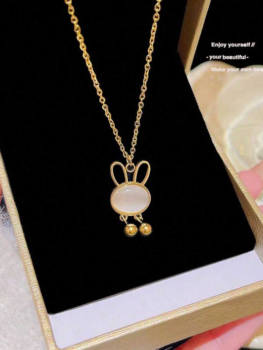 1pc Fashionable Sweet Style High-Color Retention Rabbit Pendant Necklace Accessory - one-size - View 1