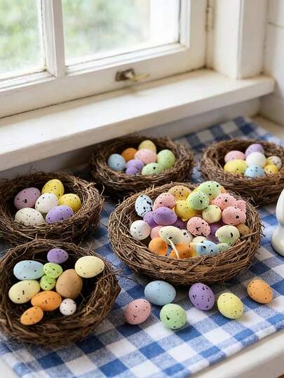 20个复活节鸟巢，含彩色/白色彩蛋，复活节中心装饰，编织风格装饰，春季装饰，派对餐桌装饰，复活节篮子中心装饰，适用于复活节家居、办公室、派对场合、春季装饰、节日装饰