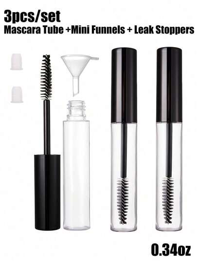 0,34 uncji pusta tubka po tuszu do rzęs z zestawem szczoteczek do rzęs - wysokiej jakości pojemnik na krem do rzęs z mini lejkami i zatyczkami, plastik ABS, idealny do każdego rodzaju skóry, szczoteczka do tuszu do rzęs, czarno-biały plastikowy pojemnik wielokrotnego użytku, odpowiedni do domu i podróży, przenośny i wielokrotnego użytku, przenośne kosmetyki, modny design, plastikowa tubka po tuszu do rzęs, kosmetyki podróżne, wielokrotnego użytku