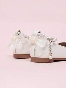 Girls' Mary Jane Shoes With Beaded Bow Tie, Princess Shoes With Buckle Strap - Beige - View 1