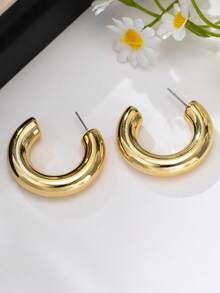 2/6/18pcs Gold-Tone Fashion Earring Set For Women. Includes Textured Teardrop, Textured C-Hoop, Twisted, Wood, Smooth Large C, And Faceted Wide C Styles. Suitable For Daily Wear, Parties, Gifting To Relatives, Friends, Girlfriends, Couples, And Mothers. - Gold - View 9