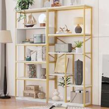 Modern Minimalist Style Shelf Measuring 160 X 29.5 X 180 Cm, Made Of Steel Tubes And MDF, Stable Rectangular Structure, Gold And White Colour, Easy To Assemble And Clean. - White 1pc - View 3
