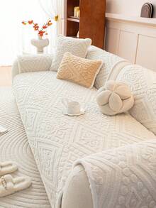 1件装浪漫婚礼季毛绒保暖沙发套，纯色沙发套，防滑防刮，四季皆宜，易于清洁，节日装饰沙发保护套，适用于1/2/3/4人沙发 - 米色 - 查看 6