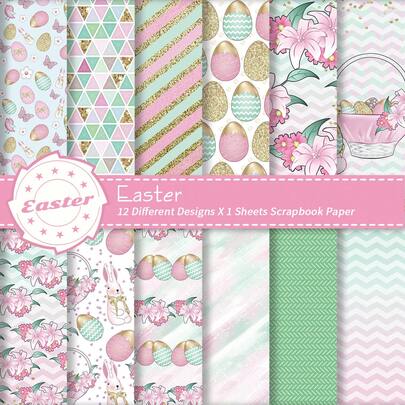 12 قطعة بيض عيد الفصح باللون الباستيل مجموعة ورق سكرابوك بنمط الأزهار، ورق كرتون بموضوع أرنب عيد الفصح للبطاقات والمجلات المصنوعة يدويًا والخلفيات الزخرفية ومستلزمات الفن