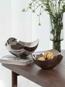 1件装现代奢华金属不锈钢水果盘，高端不锈钢水果收纳盘，花瓣形设计，适用于客厅、餐厅、甜品店、婚礼、派对等场合。 - 銀色 - 查看 10