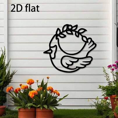 1 pieza 40cm/15.75 pulgadas Decoración de pared de arte de hierro plano 2D con pájaro volador y rama de olivo, estilo vintage, rústico, decoración del hogar, impresionante, ornamento, arte de pared, adecuado para sala de estar, dormitorio, oficina