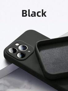 1pc Black Slim Straight Edge Phone Case, Designed For Camera Protection, Made Of Soft Microfiber Material With Shock-Absorbing Function, Compatible With Various Models Including Compatible With IPhone, Honor, Alive, 6 To 17, S26/S25 Series, Note Series,International Version, Not The Domestic Version - Black - View 3