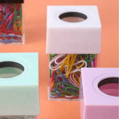 Cubo de almacenamiento magnético de plástico transparente con clips de papel en colores de macarrón