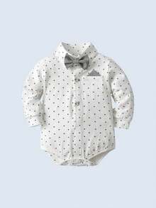 BOARNSEORL 3pcs Baby Boys Gentleman Outfit Set - Long Sleeve Shirt With Bow Tie, Suspender Pants, And Hat, Fashionable And Dapper For Birthday Party, Choir, 1st Birthday, Wedding, Ring Bearer - Light Grey - View 5