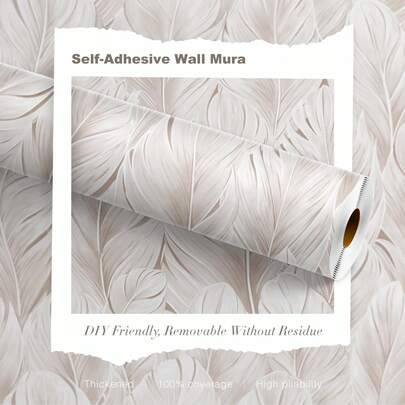 BVL 1 Roll 0.24mm Beige Feather Vinyl Wallpaper Peel And Paste Removable Self-Adhesive Wall Wallpaper Self-Adhesive Wall Wallpaper Decorative Wall Stickers Home Decoration And Accessories Living Room Decoration And Accessories