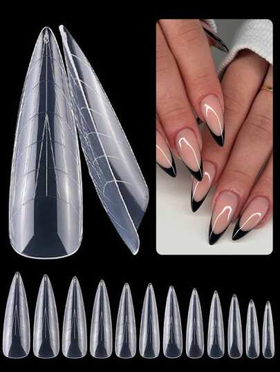 48片装美甲双头模具，适用于凝胶尖头美甲，透明亚克力甲片，全覆盖可重复使用，适用于美甲延长、凝胶美甲设计、美甲沙龙及DIY