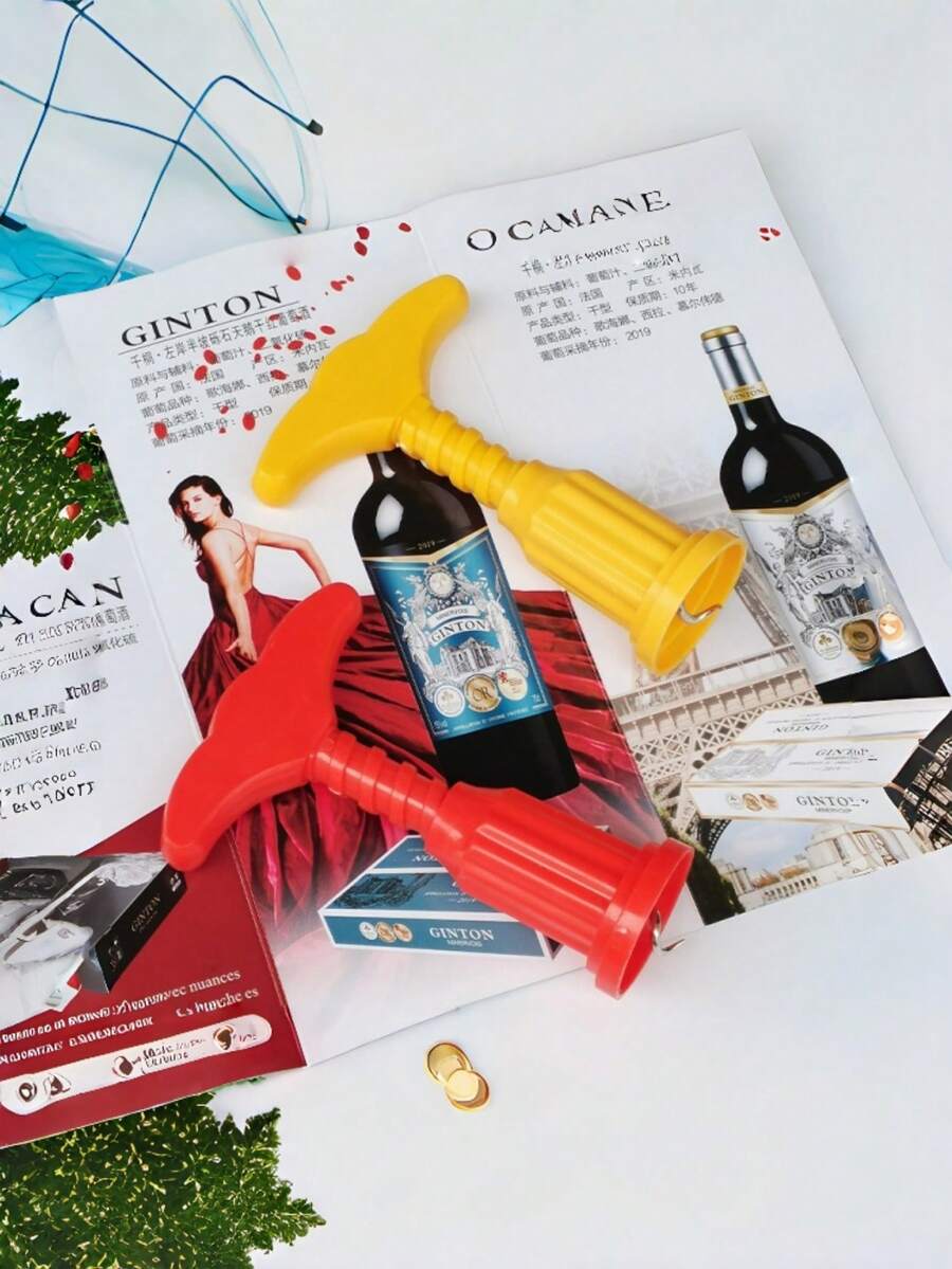 5pcs/10pcs/15pcs Plastic Wine Bottle Opener With Stainless Steel Handle, Easy To Use, Essential For Home Kitchen - Multicolor - View 1