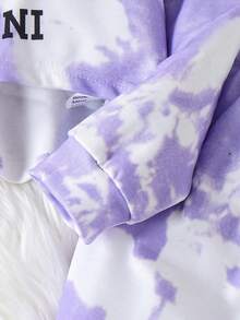 3件套女童扎染印花长袖连帽衫、吊带背心和裤子套装，街头风运动装，秋冬款 - 淡紫色 - 查看 7