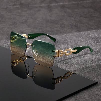 Women's Square Frame Hollow Chain Decorative Glasses With Large Frameless Frame And Chain - Fashionable Tortoiseshell, Transparent, Or Black Decorative Fashion Glasses For Casual Or Formal Occasions, Fashionable Glasses, Decorative Glasses, Tortoiseshell Design, Durable Lenses