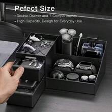 1 Large Black Watch Storage Box, Men's Perfume Storage Box, Dedicated Storage Box For Watches / Perfume / Cosmetics, Bathroom Counter Storage Box With Drawer Partition Organizer, High-Quality Storage Tool, Christmas Gift - Black - View 6