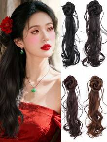 Synthetic Wigs Side-Claw Ponytail With Dragon Beard And Flower Bud Design, Natural And Fluffy Long Curly Hair Suitable For Women's Daily Wear And Gatherings - Multicolor - View 1