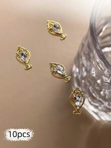 10pcs Nail Charms, Bear, Heart, Star, Moon, Bow, And Butterfly Openwork Diamond-Studded Gold Nail Charms; Luxury Metal Nail Supplies; Shiny White Rhinestone Nail Gems; Suitable For Multi-Functional DIY Accessories Nail Decoration Nails - Multicolor - View 19