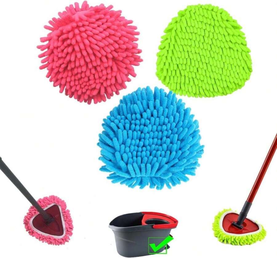 3 PCS Spin Mop Heads Replacements Compatible With Ocedar Easywring 1 Tank System Chenille Mops Duster Pad Washable Dust Refills Green Blue Red - White - View 1