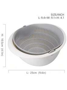 Double Layer Rotating Colander And Dryer, Combination Of Strainers For Lettuce, Vegetables, And Fruits - White - View 2