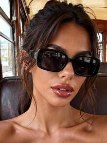 1 par de gafas de moda con montura negra rectangular, adecuadas para vacaciones, accesorios de fiesta, accesorios de playa, gafas para mujer - Negro - Ver 1