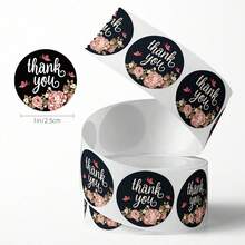 500pcs Black Floral Thank You Stickers, Scrapbook Washi Tape, Gift Wrapping DIY Decoration For Daily And Holiday Parties, Envelopes, Cards, Bouquets, Etc., PVC Self-Adhesive Stickers School Supplies - Black Flowers Thank You - View 2