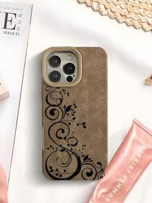 1 pieza Funda de teléfono con patrón de vid floral transparente negro, con protección de airbag en las 4 esquinas, resistente a golpes y caídas, regalo ideal para novia o uso personal, compatible con iPhone 17/16/15/14/13/12/11/XSMAX/XS/X y Galaxy S25/S24/S23/S22 - Marrón - Ver 4