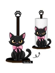 Black Cat Design Kitchen Towel Rack, Wooden Kitchen Towel Rack, Single-Layer Fabric Towel Rack, Vertical Kitchen Towel Rack, Countertop Towel & Wrap Organizer, Desktop Towel Rack, Towel & Cling Wrap Roll Holder - Multicolor - View 6
