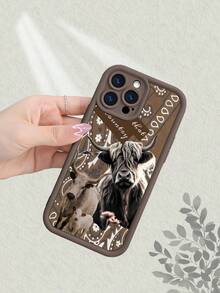 Western Highland Cow & Calf Phone Case, Aesthetic Country Style Bull Graphic With Paisley Pattern, Shockproof Protective Soft Cover Compatible With IPhone 17/16/15/14/13/12/11/7/X Pro Max Plus - 黑色 - 查看 6