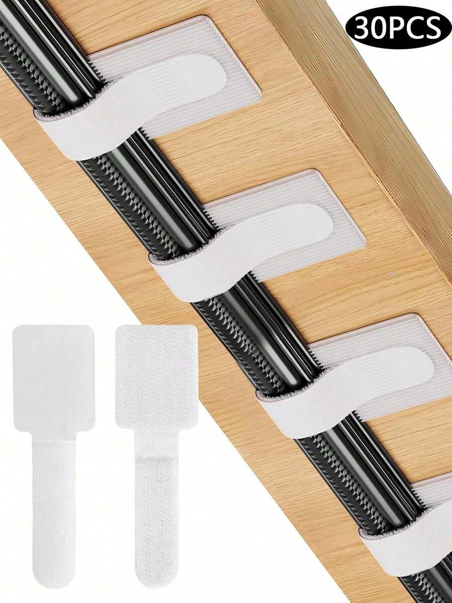 30pcs Self-Adhesive Cable Organizer Clips, Nylon Buckle And Hook And Loop Cable Management Straps, Adjustable And Reusable Wire Fasteners For Desk, Home Office, Kitchen Appliances And Computer Cables - Multicolor - View 1