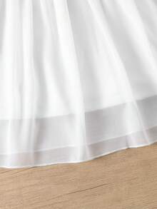1 pezzo Vestito casual e carino da ragazza con fiori, collo rotondo, maniche corte, orlo in rete, adatto per uso quotidiano, viaggi in famiglia, vacanze al mare, esibizioni, gite al parco, primavera/estate - Bianco e nero - Visualizzare 7