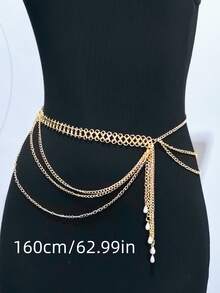 1pc Fashionable And Elegant Tassel Ladies' Waist Chain, Suitable For Casual And Party Wear, Perfectly Matches Dresses And Evening Gowns. - Gold - View 14