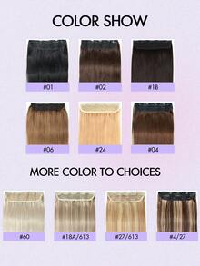 1pc Human Hair Clip-In Hair Extensions, 14-22 Inches Straight Natural Black Silky Hair Pieces, Increase Hair Volume, Simple For Daily Wear And Party, Women - Multicolor - View 7