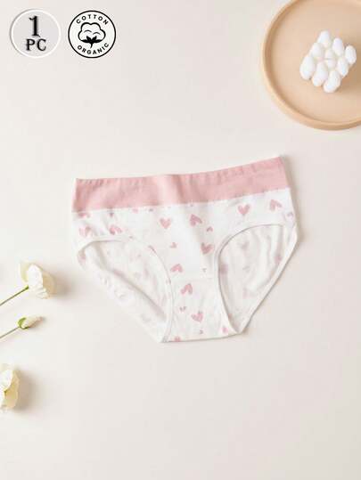 1 pieza Ropa interior femenina linda, bragas para mujeres transpirables y cómodas, lencería romántica con estampado de corazón, pantaletas de cintura media simples y sexys para mujeres, adecuadas para citas, uso diario, compras, etc. Tangas adecuadas para todas las estaciones