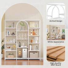 Modern And Minimalist Style Shelf Measuring 160 X 30 X 180 Cm, Made Of Sturdy Steel Tubes And MDF, With Multiple Storage Compartments, Rectangular And Arched Design, White. - 1PC - 查看 3