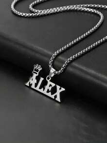 1pc Stainless Steel Necklace, Customized Crown & Name Pendant Necklace, Letter Tag Pendant Necklace For Men, Birthday/Father's Day Gift Silver,Gold Stylish,Fall Fashion,Vintage,Old Money,Casual,Contracted,Simple Custom,Personalized,Unique Ideal Gifts For Him Family,Friends,Her,Boyfriend,Dad,Son For Anniversaries,For Daily Wear,For Prom,For Valentine's Day,For Graduation,For Weddings,For Birthdays,For Father's Day Valentines,School Supplies,Back To School,School Gift,For Office,For School,For Classroom,For Teacher Gifts,For University,For Colleague,For Dorm Rooms,For Teacher,For Boys And Girls,For Teenagers,Junior High School Students,Middle School Students,High School Senior High School Students,College Students,University Students,Freshman,Sophomore,Underclassmen - Nhiều màu - Xem 8