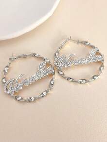 1 Pair Customized Double-Layer Welded Women's Name Earrings, Stainless Steel Personalized Heart Pendant, Customizable Name, Minimalist Daily Style, Keychain, Includes Gift Box, Suitable For Valentine's Day, Birthday, Mother's Day, Everyday Gift - Earring Style 2 - View 13