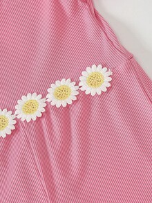 女童泡泡袖碎花连体裤，4-8岁，夏季 - 粉色 - 查看 4