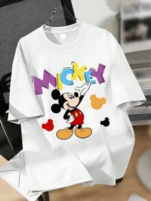 Disney Mickey Mouse Kids' T-Shirt For Boys & Girls (Ages 2-14) - Colorful Character Print, Soft Everyday Top, Express Delivery - trắng - Xem 2