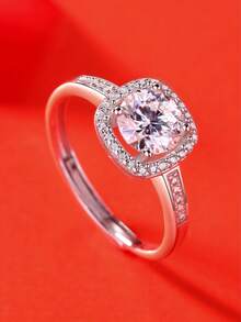 925纯银莫桑石戒指，女士款，低过敏性，高端订婚/结婚戒指，情人节/生日礼物，防氧化礼盒包装 - 銀色 - 查看 5