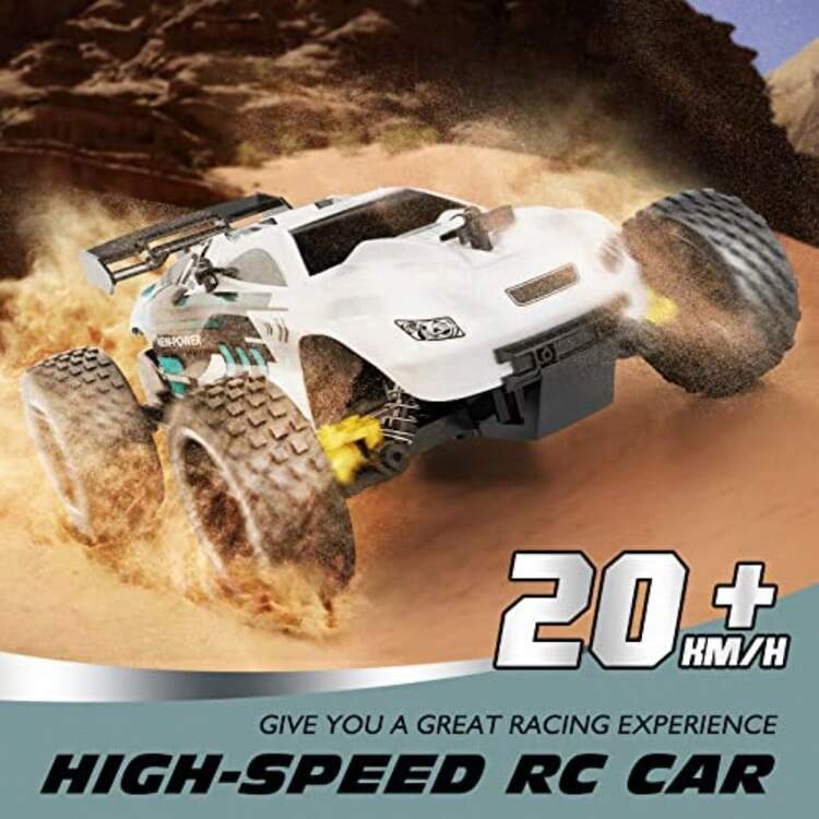Coche RC buggy todo terreno en escala 1:18 a control remoto, de larga duración, diseño elegante y , 20 km/h, 2.4 GHz, con carga USB-C, para niños - Blanco - Añade 2