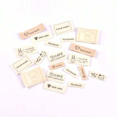 50pcs 10-53mm Beige Mixed Rabbit/Bear/Cat/Bow/Handmade Pattern Labels For DIY Personalized Clothing, Hats, Bags, Sewing Accessories