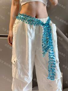 1pc Jazz Dance New Arrival Niche Sequin Hollow Waist Strap Street Dance Kpop Belly Dance Waist Chain Dance Hip Scarf - Multicolor - View 12